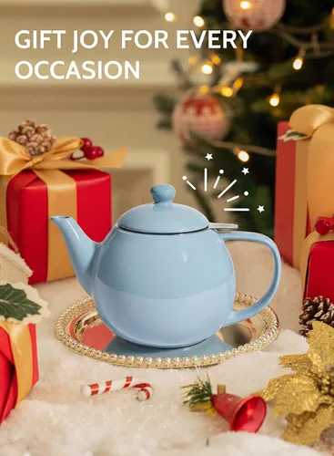 Vista 6 de Sweese Tetera de porcelana de 27 onzas con infusor para té de hojas sueltas, gris azulado