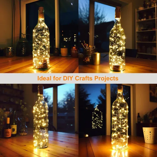 Vista 5 de Paquete de 20 luces para botellas de vino con corcho que funcionan con pilas, 20 luces LED de alambre plateado para botellas de licor, tarros