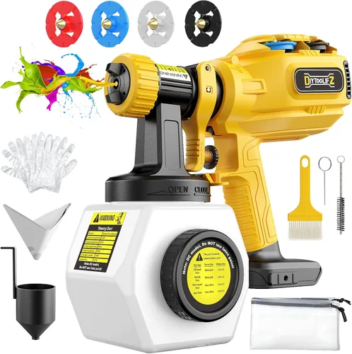 Vista 11 de DIYtoolifz - Pulverizador de pintura inalámbrico compatible con batería Milwaukee 18V, pistola de pintura eléctrica de 40.6 fl. oz con 4 boquillas