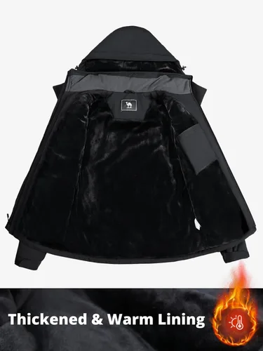 Vista 6 de CAMEL CROWN Chaquetas de esquí de invierno cálidas para mujer, abrigo de nieve impermeable con capucha, chaqueta de lluvia resistente al viento