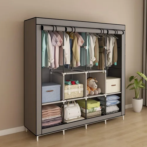 Vista 2 de Organizador portátil de almacenamiento de ropa con 4 rieles colgantes, color gris