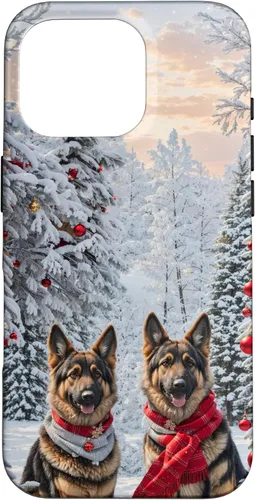 Vista 20 de iPhone 16 Lindo perro pastor alemán en paisaje nevado feliz Navidad caso