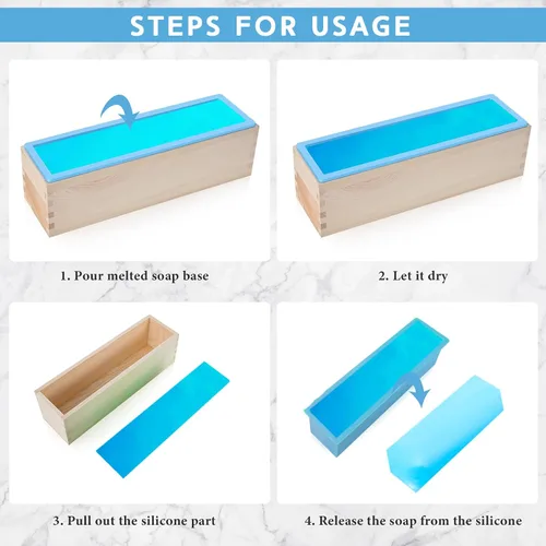 Vista 2 de Ziliny 3 moldes para pan de jabón de 42 onzas, moldes rectangulares flexibles de silicona para jabón, bandejas de madera, suministros para Verde