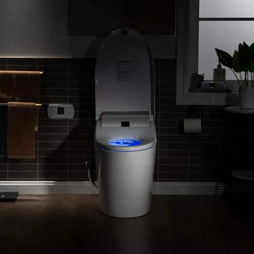 Vista 4 de WOODBRIDGE B0960S - Inodoro de descarga automática, apertura y cierre automáticos, inodoro de descarga única de 1.28 GPF con asiento inteligente
