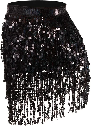 Vista 2 de 2 piezas lentejuelas borla falda vientre danza cadera bufanda rendimiento lentejuelas falda cinturones cuerpo accesorios para mujeres niñas