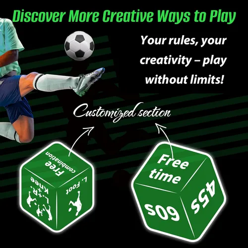 Vista 4 de SIRUITON Dados de entrenamiento de fútbol (2 piezas) – Regalos divertidos y portátiles de entrenamiento de habilidades de fútbol para niños y niñas
