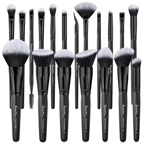 Vista 10 de Bueart Design 19 piezas Juego de brochas de maquillaje ULTRA SUAVE con etiqueta negra Incluye brocha grande para polvo, brocha plana para base
