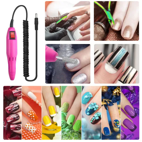 Vista 7 de Juego de cortaúñas eléctrico profesional y cortador de uñas para uñas de gel acrílico, juego de manicura con 206 bandas de lijado, funciona