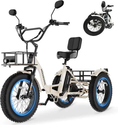 MOONCOOL Triciclo eléctrico para adultos, 20 x 4 pulgadas, triciclo eléctrico con neumáticos gruesos, bicicleta eléctrica de 3 ruedas de 48 V, 500