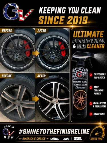 Vista 5 de GV Automotive Products Ultimate Radiant - Limpiador de llantas cromadas y rines en aerosol – Seguro, listo para usar, pule, brilla y elimina