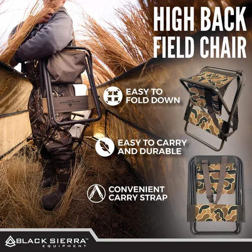 Vista 6 de Black Sierra Silla de caza plegable con respaldo, bolsa de almacenamiento y Axs Camo 2