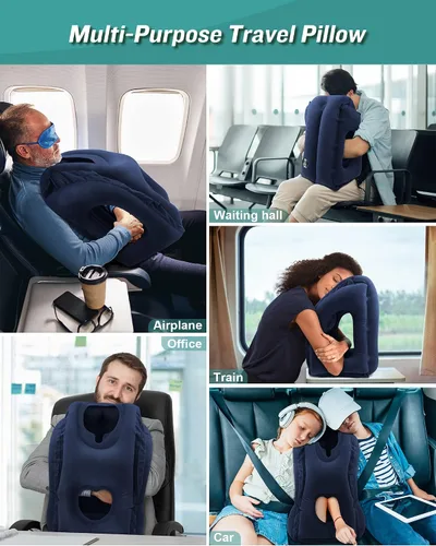 Vista 2 de JefDiee Almohada inflable de viaje y almohada inflable para descanso de pies, artículos esenciales de viaje para adultos, ideal para avión, oficina