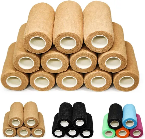 Vista 15 de OZER Paquete de 12 rollos de vendaje autoadhesivo de 2 pulgadas x 5 yardas, cinta elástica autoadhesiva para estiramiento atlético, deportes Colorido