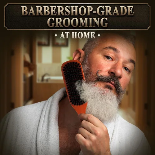 Vista 8 de Cepillo de barba para hombre con mango – Cepillo de barba de cerdas de jabalí suave para hombres, diseño de madera de 9 pulgadas para barbas