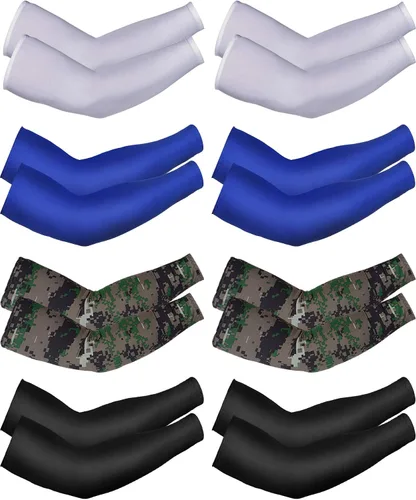 Vista 13 de Mudder 8 Pairs UV Sun Protection Cooling Arm Sleeves for Men Women Youth Silk Compression Arm Cover Breathable Outdoors Sport Negro