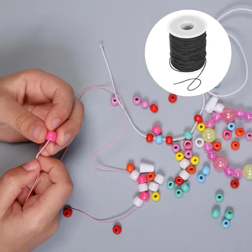 Vista 5 de uxcell Cordón elástico de 0.039 pulgadas para hacer joyas, collares, pulseras, cuentas, 109 yardas, color negro