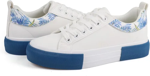 Vista 6 de JABASIC Zapatillas de deporte de plataforma para mujer, zapatillas de deporte de moda con cordones