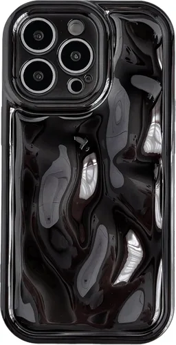 Vista 9 de Caseative Funda para iPhone 13 Pro Max, color negro Galjanoplastia de cromo suave de la burbuja del meteorito de la onda de la ondulación