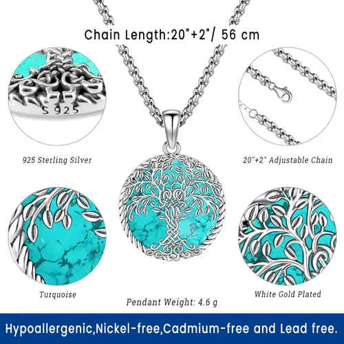 Vista 138 de Joyas de turquesa para mujeres y hombres de plata de ley 925 con colgante de urna para cenizas, collar con medallón de imagen, martillo de Thor