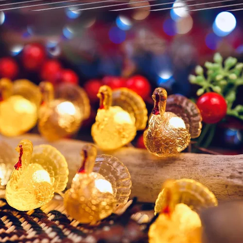 Vista 6 de Mini guirnalda de luces de pavo de Acción de Gracias, guirnalda decorativa de cosecha, lindas luces de hadas con enchufe USB o funciona