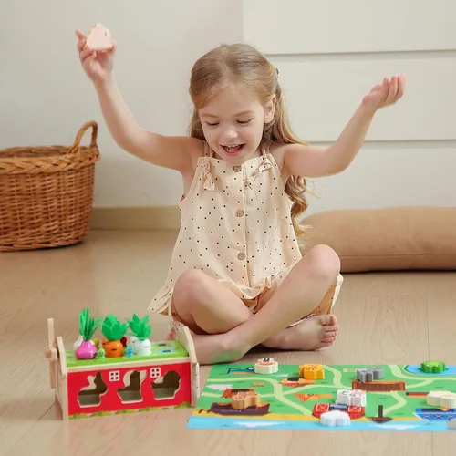 Vista 2 de JAUNTY Montessori - Juguete para niños pequeños de 1, 2 y 3 años, juguete de clasificación de forma de granja de madera para bebés niños y niñas