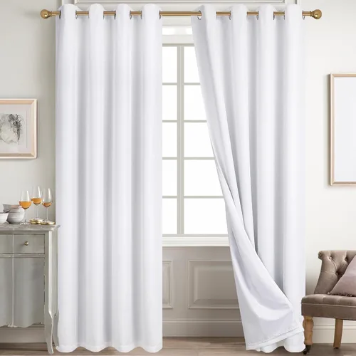 Vista 78 de Diraysid Cortinas 100% opacas de lino beige para dormitorio, con ojales, aislamiento térmico, cortinas de oscurecimiento de habitación