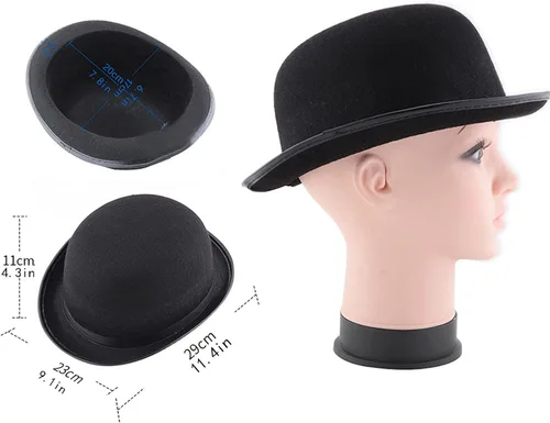 Vista 6 de Sombrero de bolichero de Halloween, sombrero de fieltro negro, sombrero de disfraz, sombrero de bombero alto, sombrero de fieltro negro, sombreros