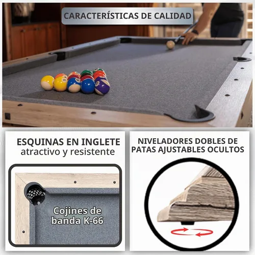 Vista 7 de Mesa de billar multijuego 3 en 1 de 7 pies con mesa de ping pong con mesa de ping pong con asiento de banco de almacenamiento doble. Incluye billar
