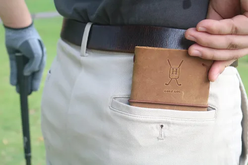 Vista 2 de Handy Picks Libro de registro de golf de cuero, hecho a mano y recargable, libro de golf y yardage incluido