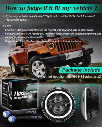 Vista 6 de ZIMABLUE Faro LED redondo de 7 pulgadas, 2 unidades, proyector de 7 pulgadas, halo LED H6024, aprobado por DOT, haz alto/bajo, DRL, señal de giro