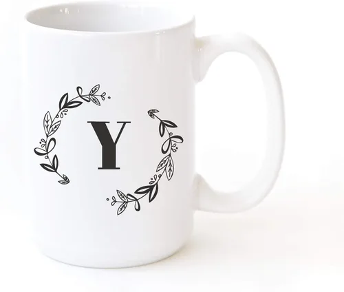 Vista 32 de The Cotton & Canvas Co. Botánico personalizado monograma inicial letra A taza de café porcelana cerámica taza de café para ella, para él