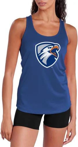 Vista 265 de Camiseta deportiva sin mangas oficial de NCAA Collegiate para mujer, con espalda cruzada, colección con logotipo primario
