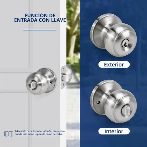 Vista 5 de Pomo de puerta de entrada con llave para entrada, pomo de puerta delantera con cerradura y llave para exterior e interior, lado derecho e izquierdo