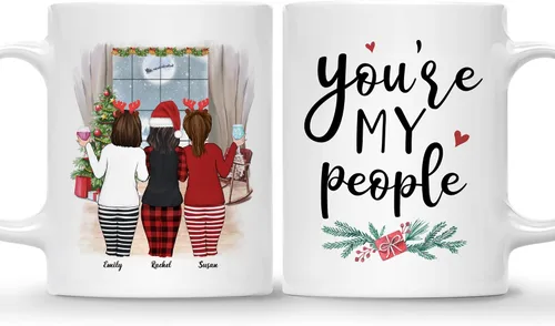 Vista 18 de Gossby Taza de café de Navidad personalizada para amigas, regalos de amistad personalizados para mujeres con diseño, nombre, regalos de mujer