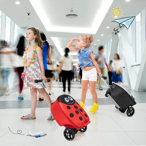 Vista 2 de HONEY JOY Maleta de scooter para niños, equipaje de mano de 18 pulgadas con ruedas LED iluminadas, carcasa impermeable y mango retráctil, maleta