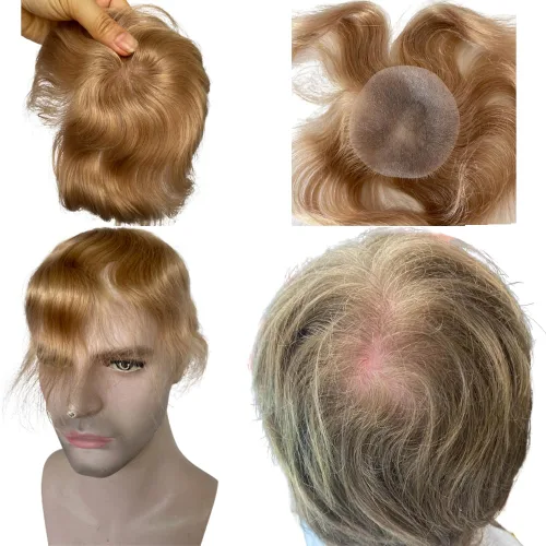 Vista 11 de Voloria Parche para el cabello calvo para hombres, 3.15 x 3.15 pulgadas, sistema de reemplazo de cobertura completa de piel de poliuretano