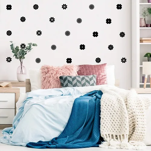 Vista 2 de Juego de 32 calcomanías de vinilo para pared, variedad de patrones de flores, 3 x 3 pulgadas cada uno, para dormitorio, sala de estar, oficina