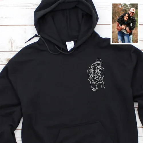 Vista 4 de Sudaderas con capucha personalizadas que diseñan el tuyo propio, retrato de camisa personalizado de la foto, fecha de aniversario para parejas