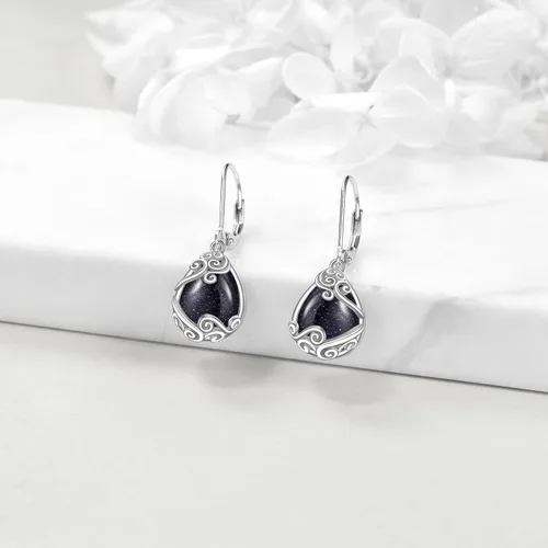 Vista 44 de Aretes colgantes con forma de lágrima de filigrana de piedra lunar de plata de ley 925 con cierre de palanca para mujer, regalos de joyería
