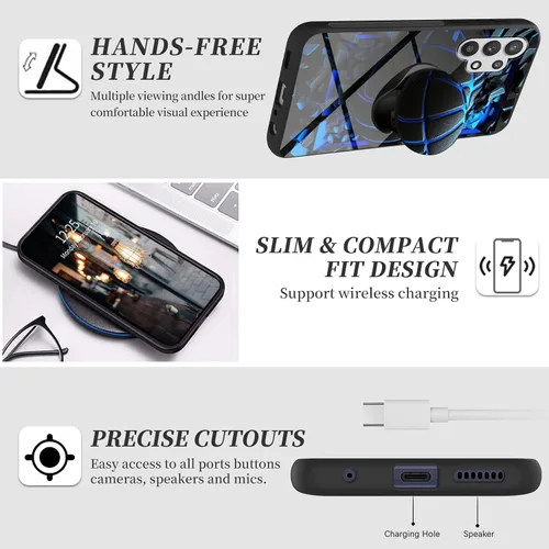 Vista 5 de Funda para Samsung Galaxy A32 5G agarre de teléfono con soporte extensible soporte soporte soporte, TPU suave parachoques a prueba de golpes