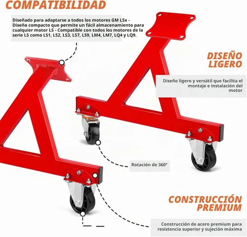 Vista 2 de Soporte móvil para motor V8 y LS - Soporte rodante de acero con ruedas y almacenamiento de herramientas Fácil montaje