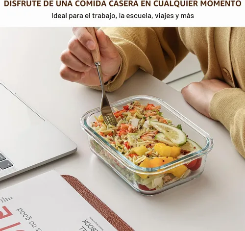 Vista 4 de Cuiselect - Paquete de 10 recipientes de 22 oz de vidrio para preparar comidas con tapas, recipientes reutilizables de vidrio para almacenar