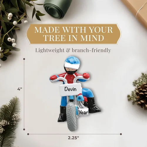 Vista 4 de Adorno personalizado de moto de cross 2026 Adornos de Navidad deportivos grabados con láser para árbol Regalo de recuerdo personalizado
