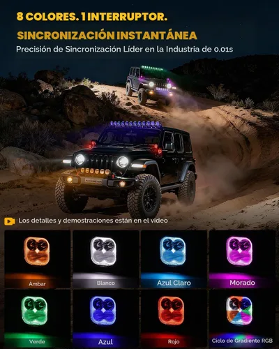 Vista 2 de Auxbeam Luces LED RGB en Cápsula de 3 Pulgadas, 7 Retroiluminación de Ciclo de Gradiente Dinámico, Combo Spot Flood de 116W, Luz de Conducción