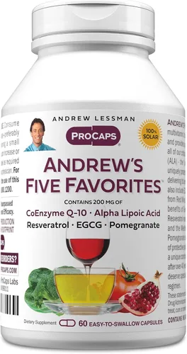 Vista 10 de ANDREW LESSMAN Andrew's Five Favorites 30 cápsulas – Proporciona 200 mg cada una de coenzima Q-10, resveratrol, EGCG, granada y ácido alfa lipoico