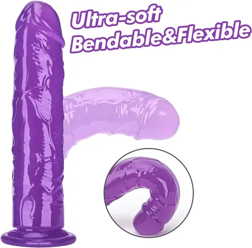 Vista 3 de Consolador de pene realista con base de succión de 8.1 pulgadas, punto G, polla flexible anal, juguetes sexuales para adultos, para principiantes