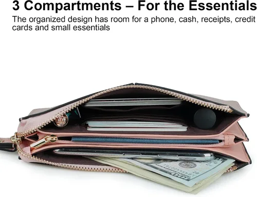 Vista 3 de Befen - Bolso clutch de mano de cuero con correa para teléfono celular, organizador de tarjetas