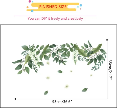 Vista 6 de Calcomanías de pared de hojas verdes colgantes, hojas de plantas frescas extraíbles, flores y vides, mural de pared de plantas verdes, hojas verdes