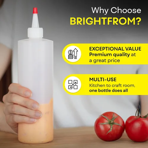 Vista 6 de BRIGHTFROM Botellas vacías de 16 onzas, paquete de 2 recipientes para chorro con parte superior roja, sin BPA para condimentos, jarabe, salsa