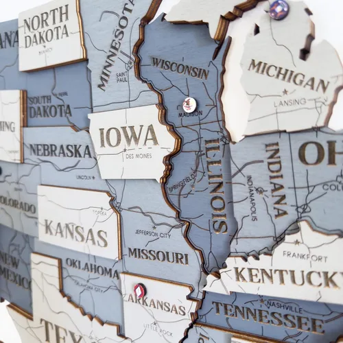 Vista 14 de Mapa de madera de EE. UU. lugares visitados - Mapa de madera de Estados Unidos con pines - Arte de pared decorativo 3D de rastreador de viajes
